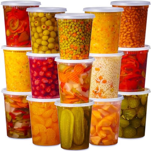 24 Pack -32 Oz Plastic Deli Containers with Lids - Food Storage Containers with Lids - Clear Disposable Airtight Meal Prep Containers, BPA Free, Stackable, Leakproof, Microwave and Freezer Safe