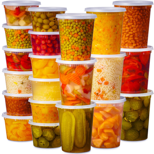 48 Pack Plastic Deli Containers with Lids (16, 32 oz 24 Each) - Food Storage Containers with Lids - Clear Disposable Meal Prep Containers, BPA Free, Stackable, Leakproof, Microwave and Freezer Safe
